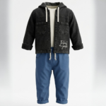 Bebek Kapüşonlu Jean Ceketli 3'lü Street Style Set | 6-24 Ay