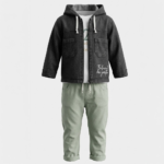 Bebek Kapüşonlu Jean Ceketli 3'lü Street Style Set | 6-24 Ay - Görsel 2