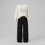 Kız Çocuk Taş İşlemeli Sweatshirt ve Jean Pantolon İkili Takım