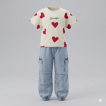 Kız Çocuk Kalp Desenli Tişört ve Denim Cargo Jogger Takım | 6-9 Yaş