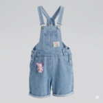 Kız Çocuk Fil Nakışlı Denim Salopet Şort ve Peluş Anahtarlık Seti 2 9 Yaş