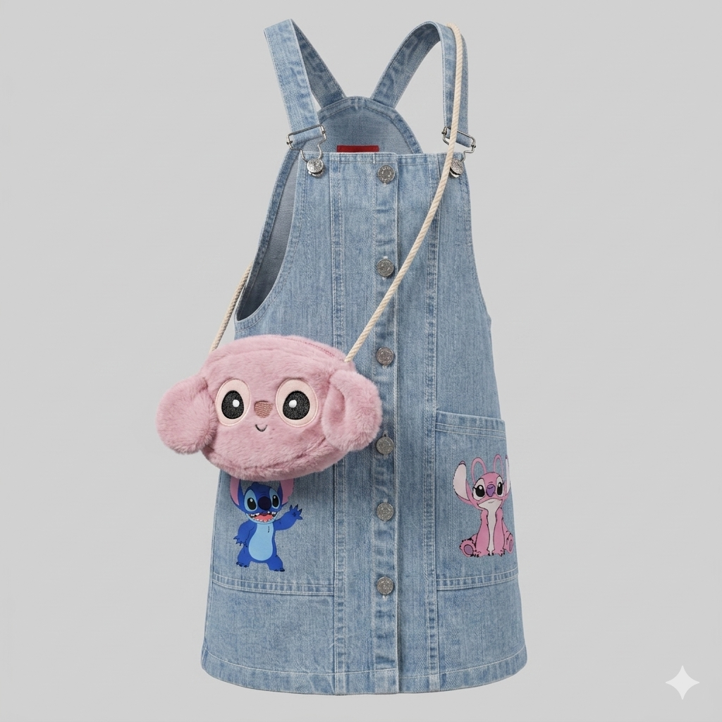 1777821799623 Stitch Figürlü Peluş Çantalı Denim Jile 2 - 9 Yaş - Görsel 1
