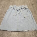 Kız Çocuk Yüksek Bel Kuşaklı Denim Etek - Açık Mavi - Görsel 2