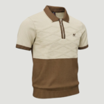 Erkek Çocuk Fermuarlı Örmeli Polo Tişört - Taba & Krem