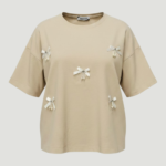 Genç Kız İnci ve Fiyonk Detaylı Oversize T-Shirt 11-14 Yaş - Görsel 3