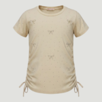 Taş İşlemeli Fiyonk ve Yan Bağlama Detaylı T-Shirt 5 Yaş 12 Yaş Arası