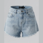 Kız Çocuk Fiyonk Nakışlı Taşlı Denim Şort